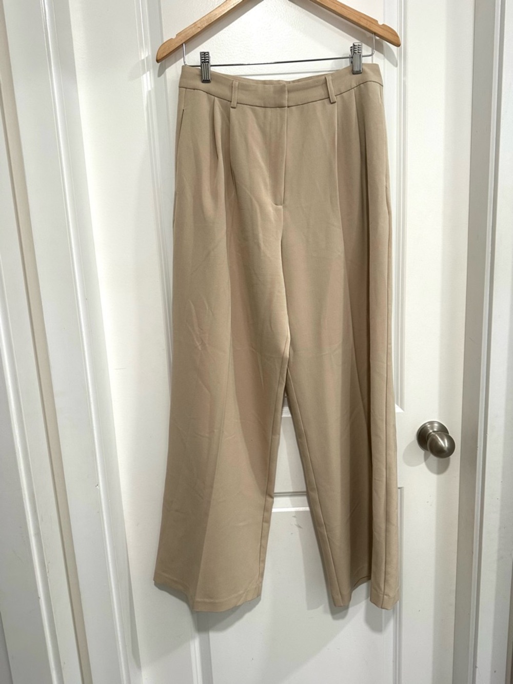 Black Tape Wide Leg High Rise Trousers - Light Beige Women’s Medium